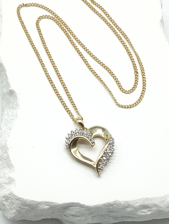 14k Yellow Gold Diamond Cluster Open Heart Pendant Necklace - Picture 8 of 13